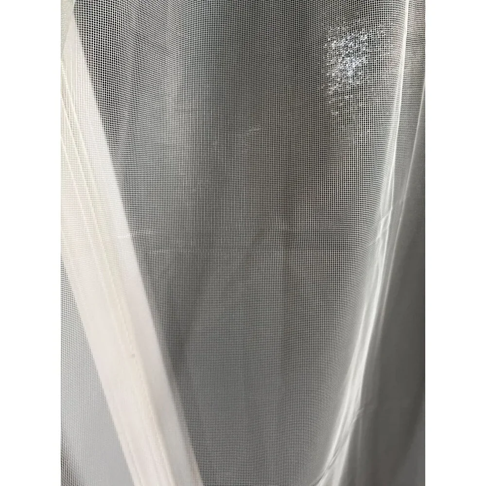 Sheer Cream Curtains with Teal Trim Set 2 39